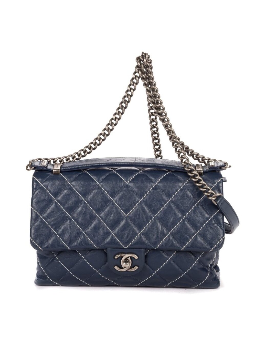 Chanel Karl Lagerfeld Collection Jumbo Single Flap Bag Navy Quilted Chevron